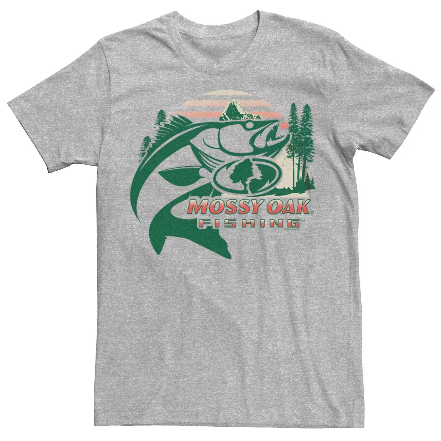 мужская футболка flogrown sunset fishing lake Мужская футболка с рисунком Mossy Oak Fishing Salmon Sunset Licensed Character
