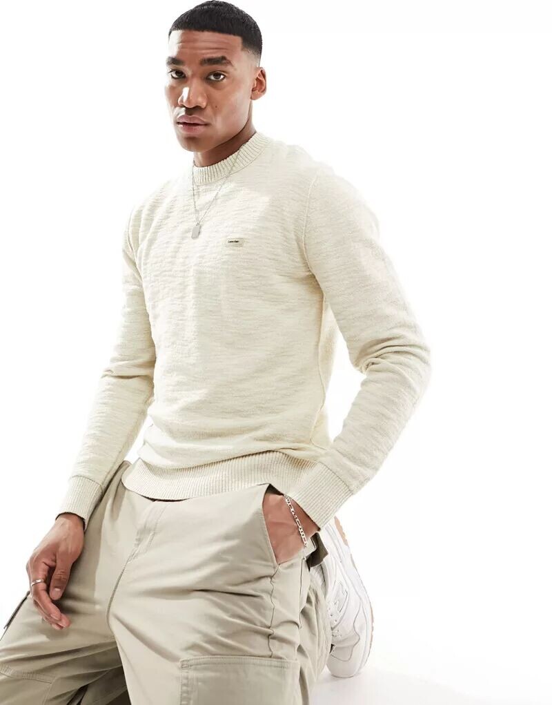

Кремовый зимний джемпер с круглым вырезом Calvin Klein