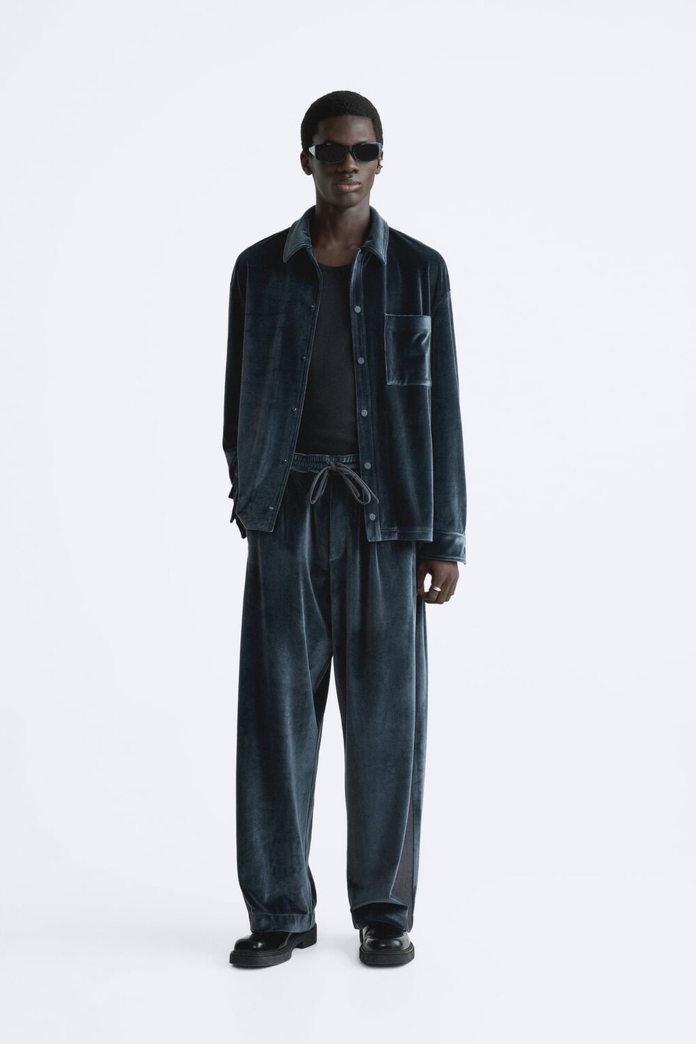 

Бархатные брюки с лентами ZARA, синий