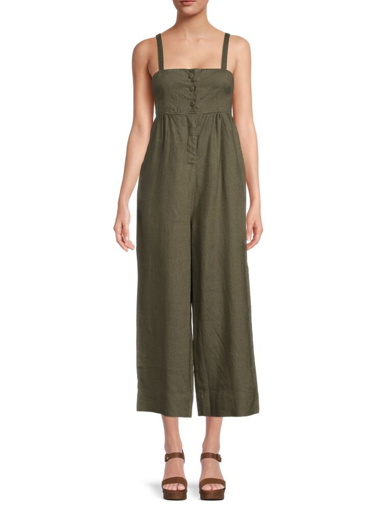 

Льняной комбинезон с широкими штанинами Saks Fifth Avenue, цвет Army Green