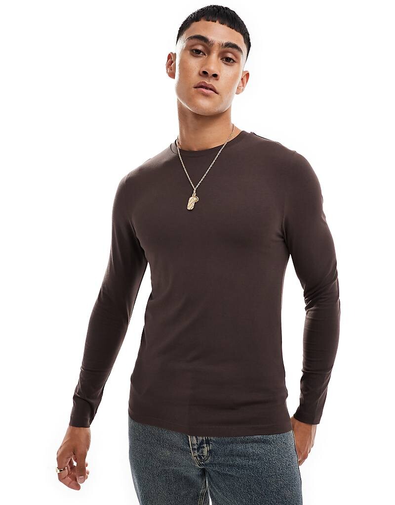 

Коричневая футболка с длинными рукавами ASOS DESIGN Essential