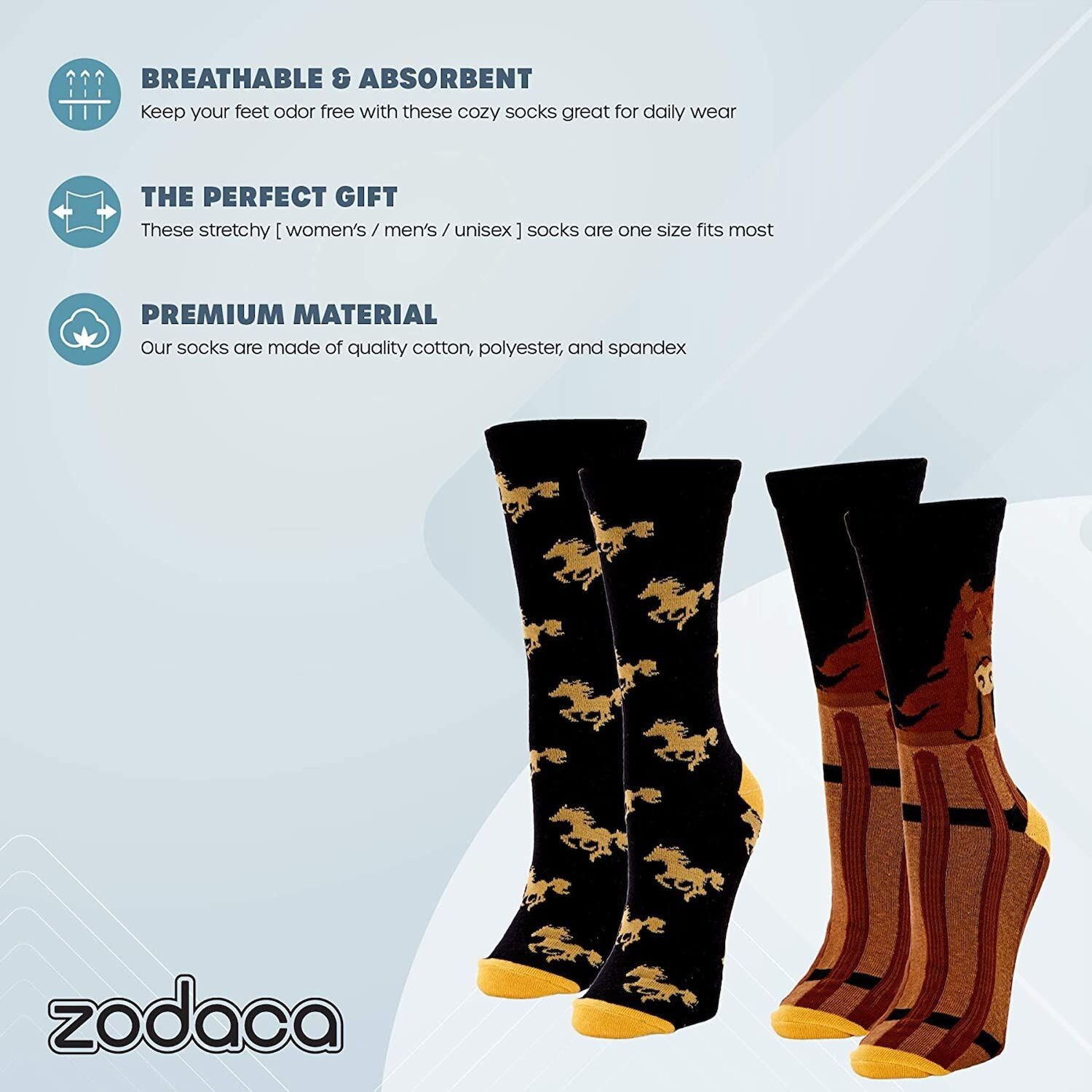 

Носки Zodaca Horse для мужчин и женщин, новинки для экипажа (один размер, 2 пары) Zodaca