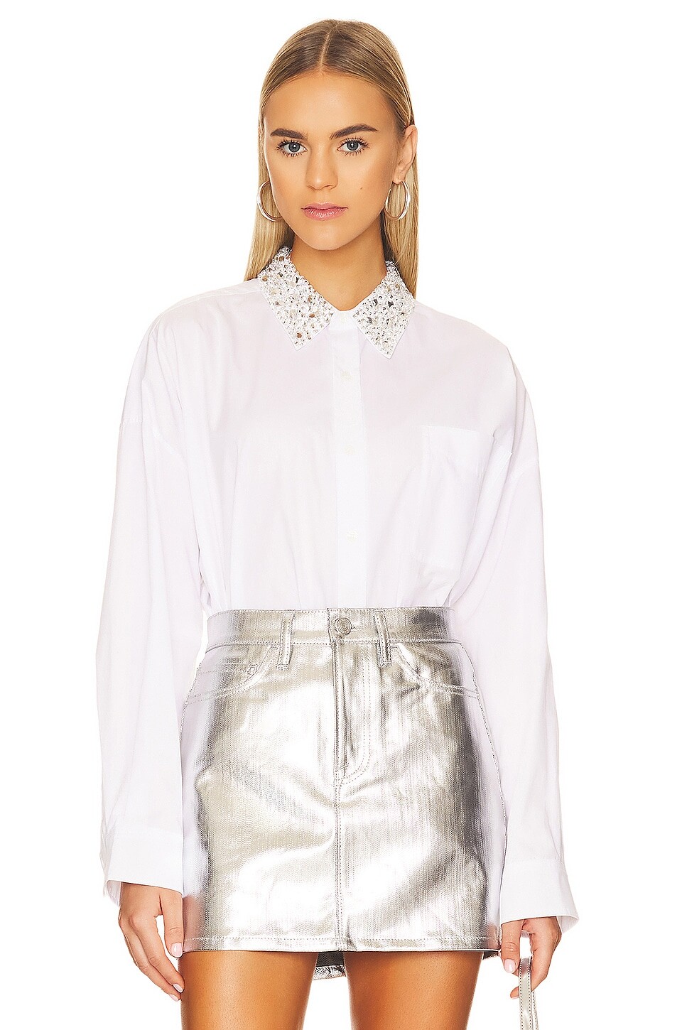 

Рубашка GRLFRND Alessandra Oversized with Jeweled Collar, белый