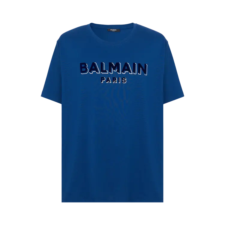 

Футболка Balmain Metallic Flocked 'Blue/Dark Navy/Silver', синий