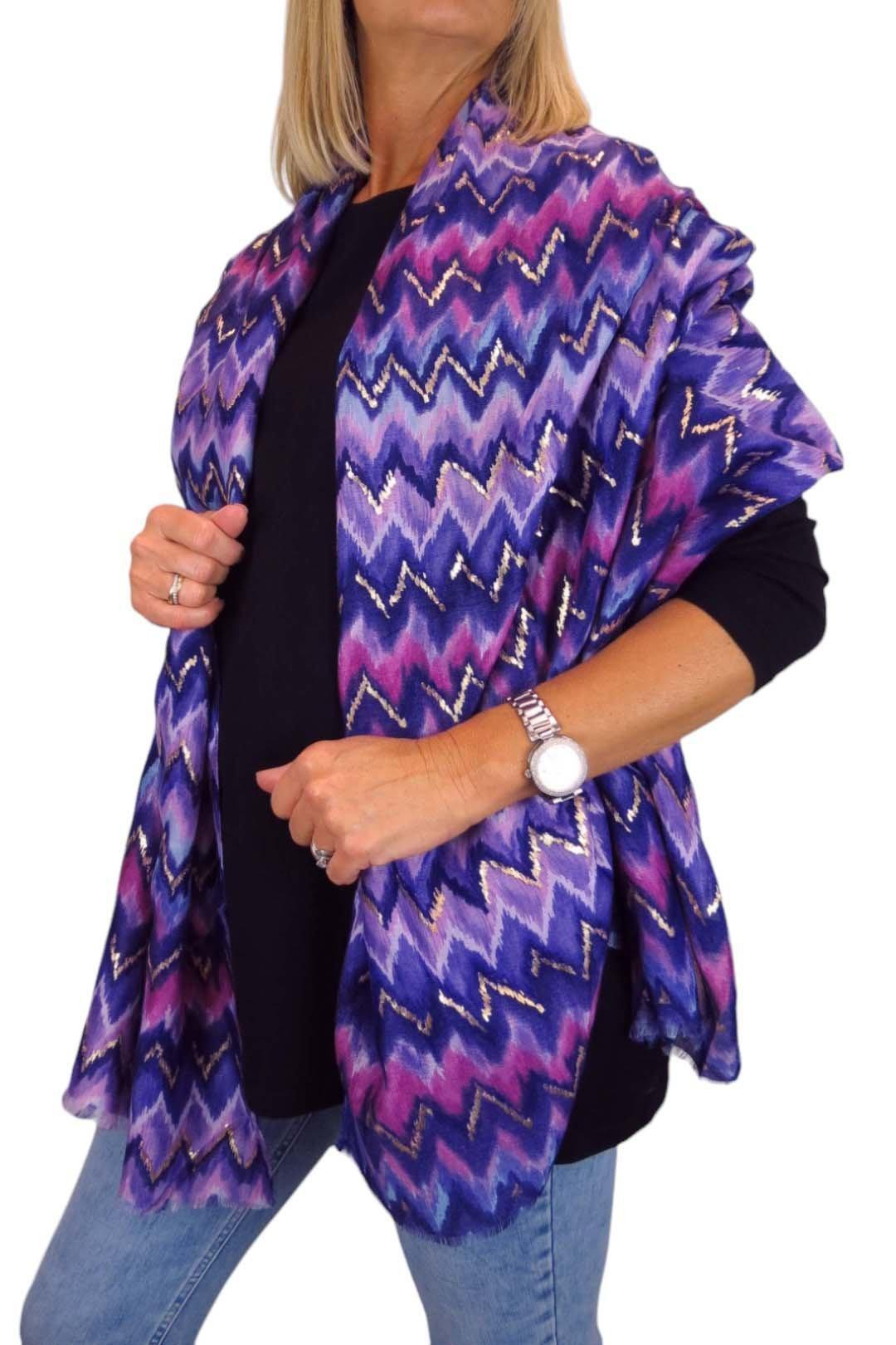 Модный шарф с золотым волновым узором Paulo Due, фиолетовый