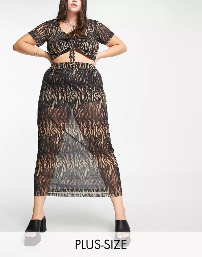 

Коричневая юбка миди с животным принтом Reclaimed Vintage Inspired Curve