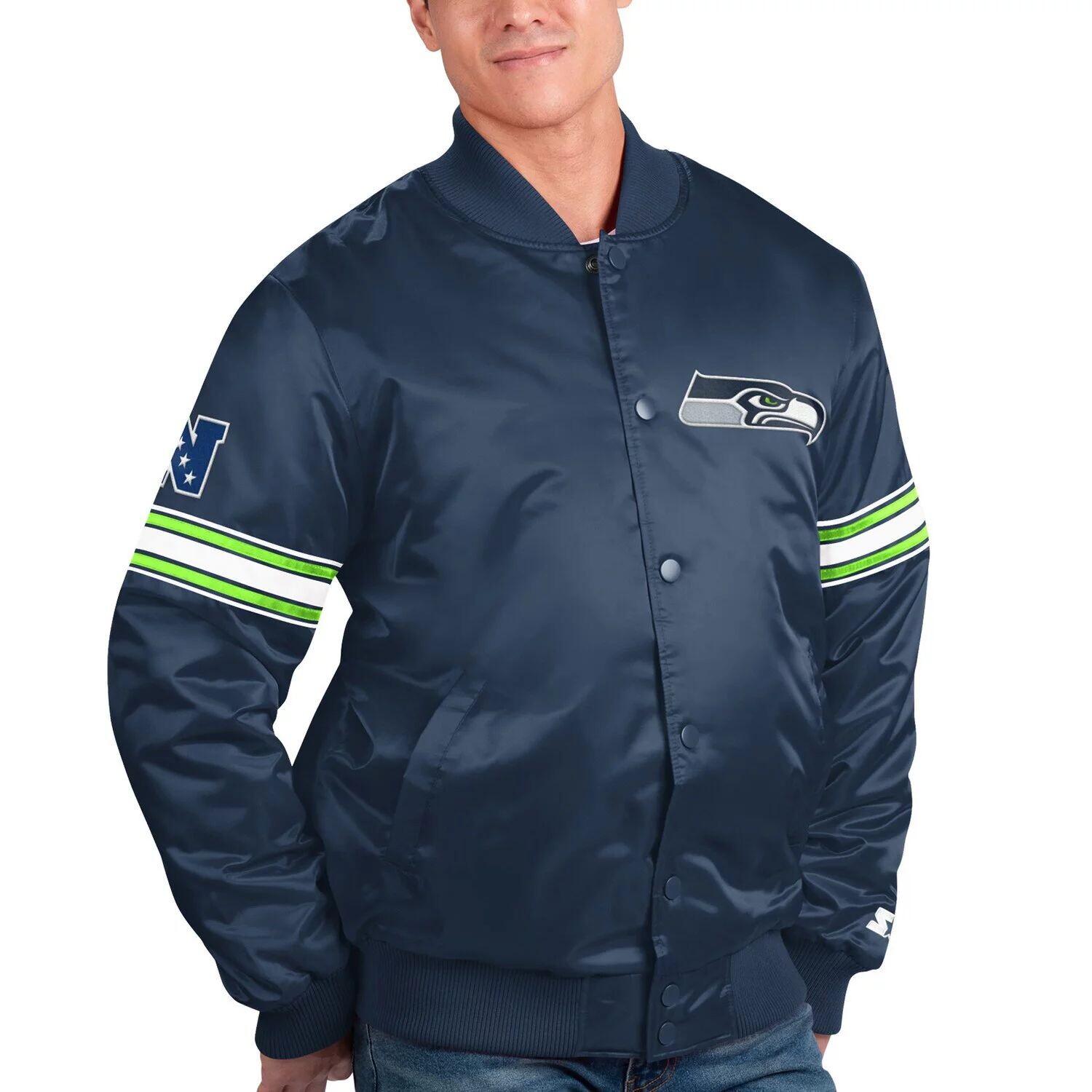 

Мужская темно-синяя куртка на кнопках Seattle Seahawks The Pick and Roll Starter