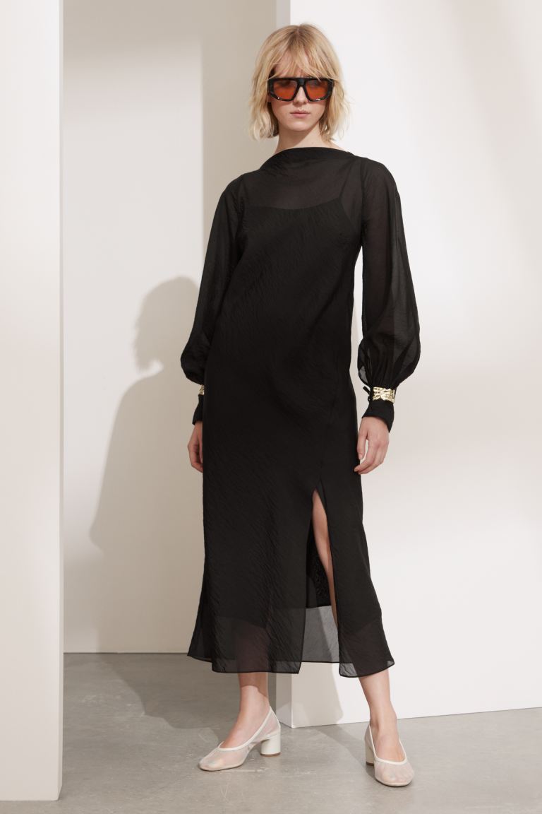Платье миди с манжетами для завязки и другие истории H&M, черный