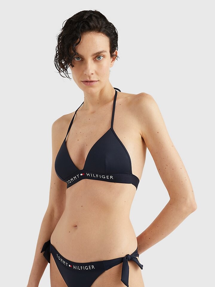 

Купальный топ с логотипом и треугольными чашечками Tommy Hilfiger, Коричневый