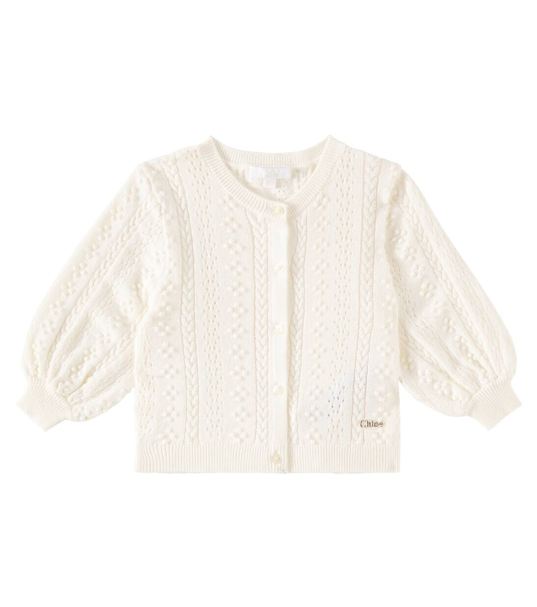 

Детский кардиган из хлопка и шерсти Chloé Kids, слоновая кость