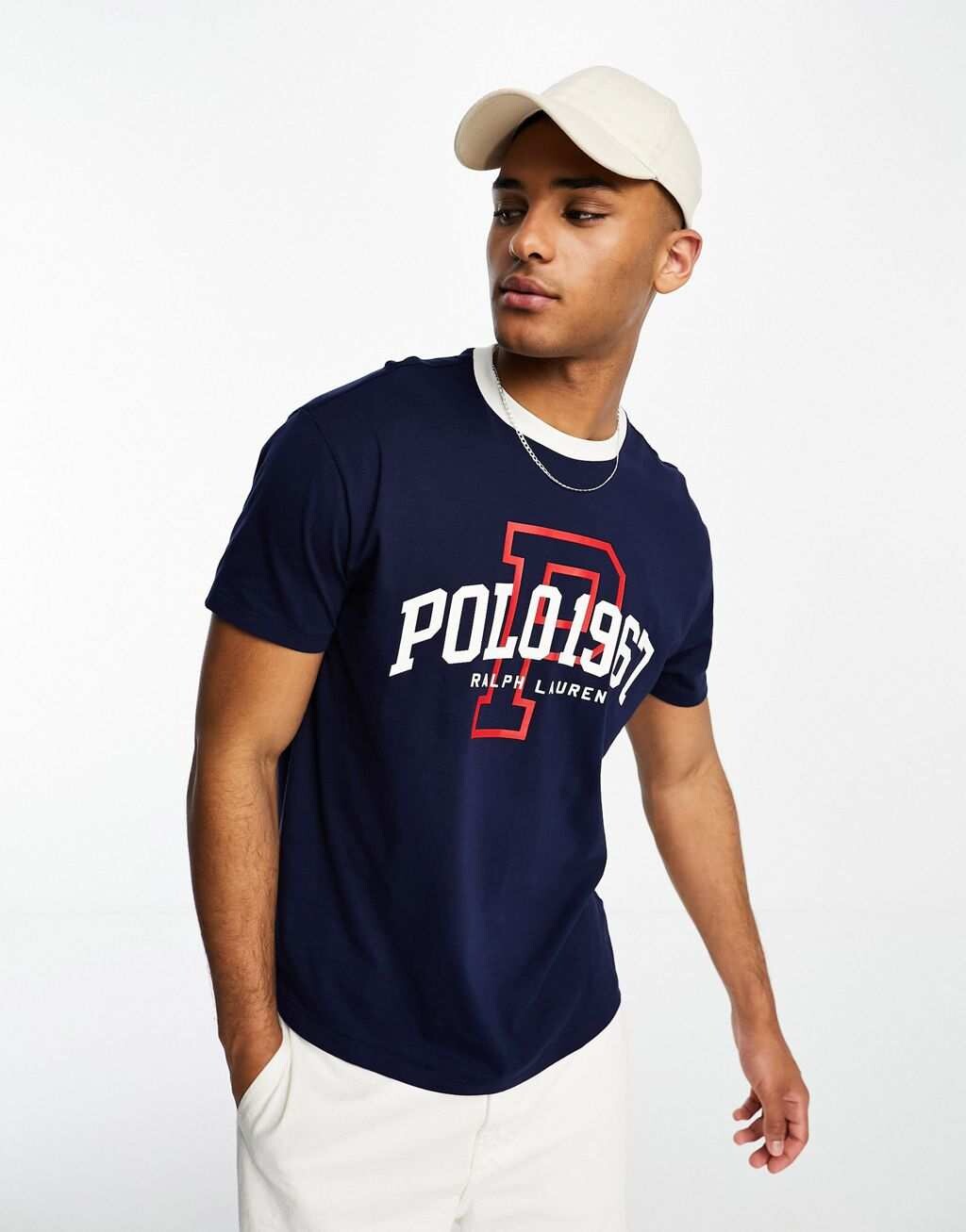 

Темно-синяя классическая футболка оверсайз с логотипом Polo Ralph Lauren Collegiate
