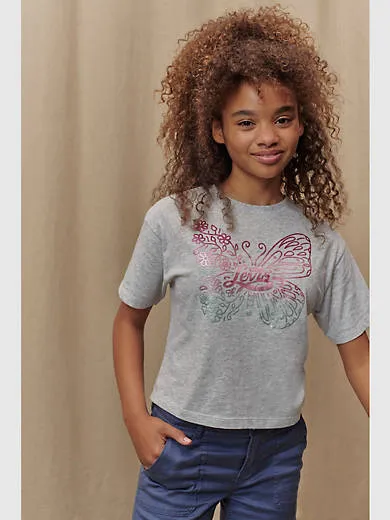 

Футболка «Знакомьтесь и приветствуйте бабочку» для больших девочек 7–16 лет Levi's, серый