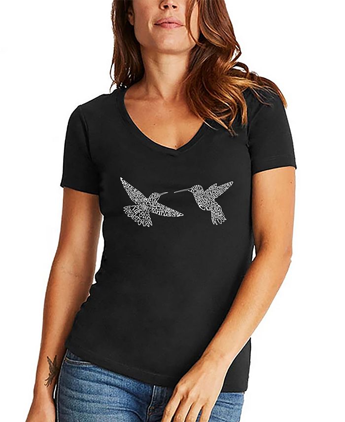 Женская футболка с v-образным вырезом и надписью «Колибри» LA Pop Art, черный шкаф 2 х створчатый колибри колибри