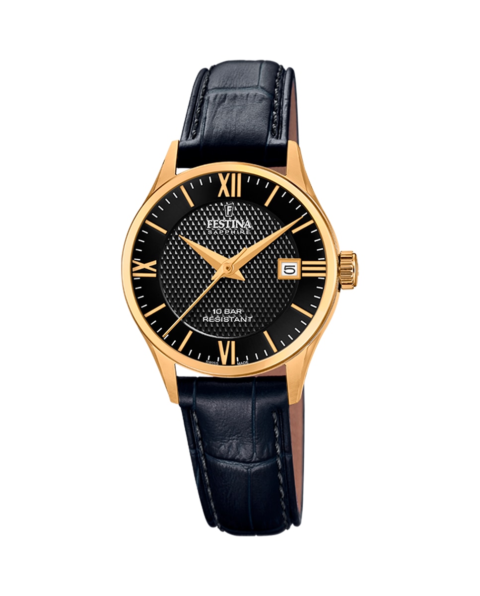 F20011/4 Черные кожаные женские часы Swiss Made Festina, черный