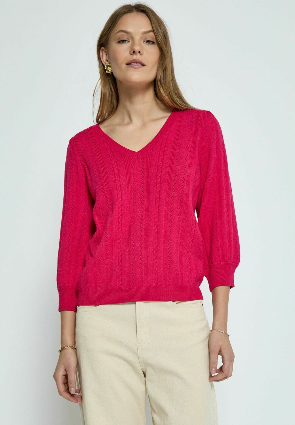 Вязаный свитер 3/4 SLEEVE V-NECK PEPPERCORN, цвет 4039 virtual pink