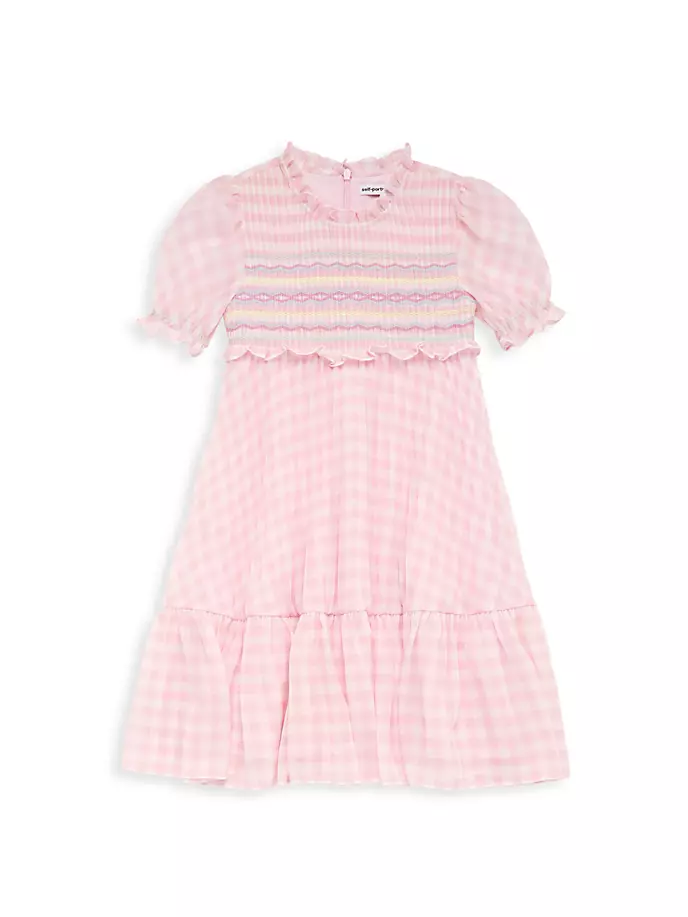 Короткое платье со сборками и принтом в мелкую клетку для маленьких девочек и девочек Self-Portrait, розовый