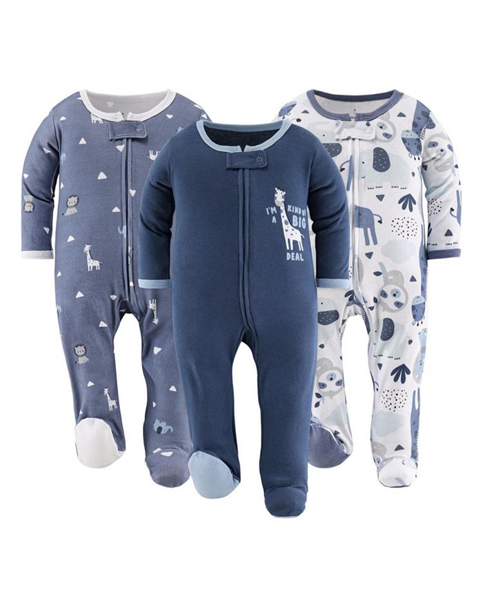 Синие детские пижамы на ножках Safari для мальчиков, 3 шт., The Peanutshell, синий цена и фото