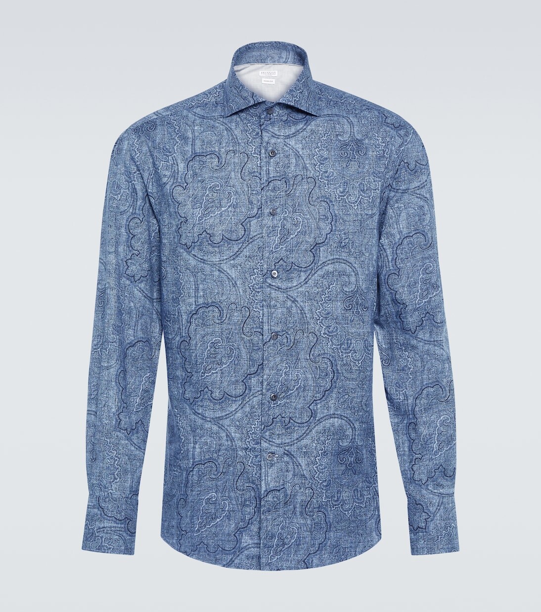 

Рубашка из денима и жаккарда Brunello Cucinelli, цвет denim