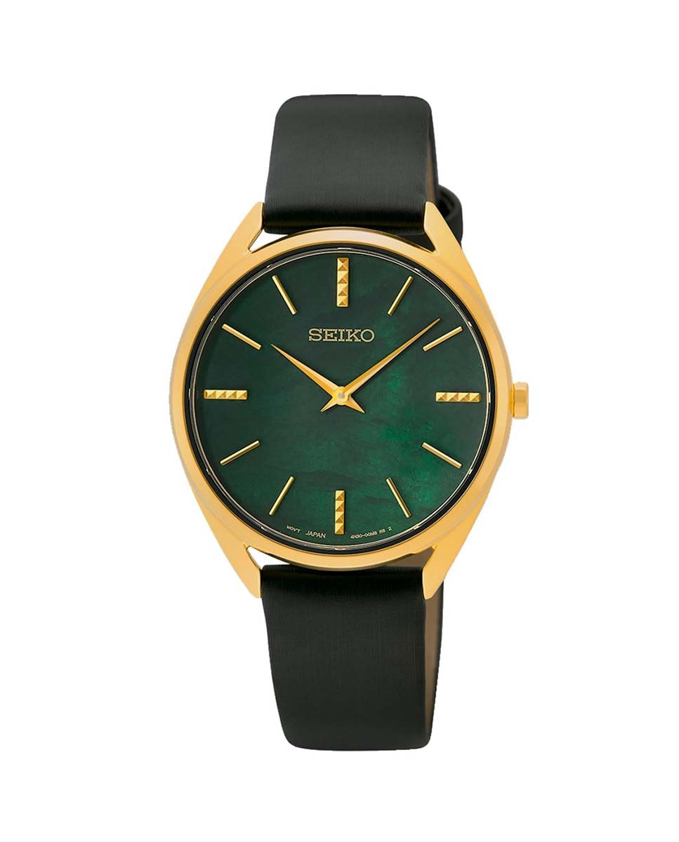 Женские женские часы SWR080P1 из искусственной кожи с черным ремешком Seiko, черный часы наручные женские кварцевые с зеленым циферблатом роскошные простые кожаные с арабскими цифрами