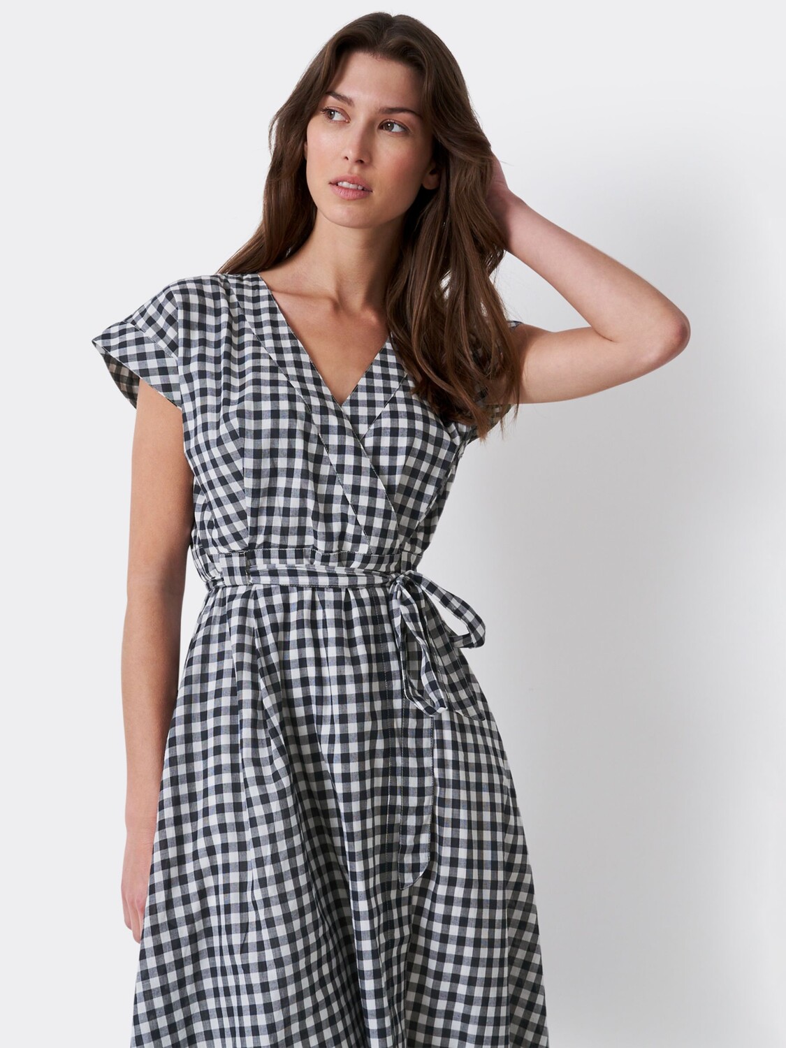 

Платье миди с запахом Crew Clothing Gingham Georgie, темно-синий/белый