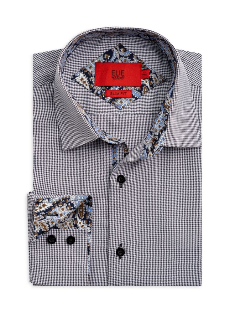 Классическая рубашка узкого кроя с узором «гусиные лапки» Elie Balleh, черный