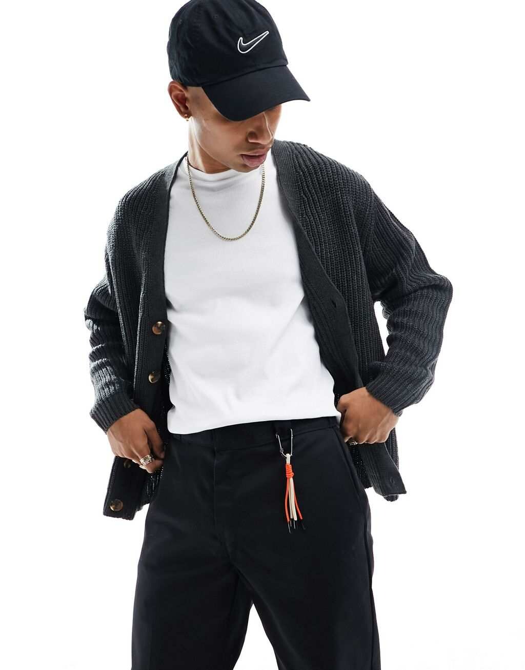 

Темно-серый вязаный кардиган в рубчик оверсайз ASOS DESIGN
