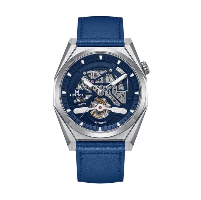 

Автоматические часы Amadeus semi squelette с кожаным браслетом Heritor Automatic, синий