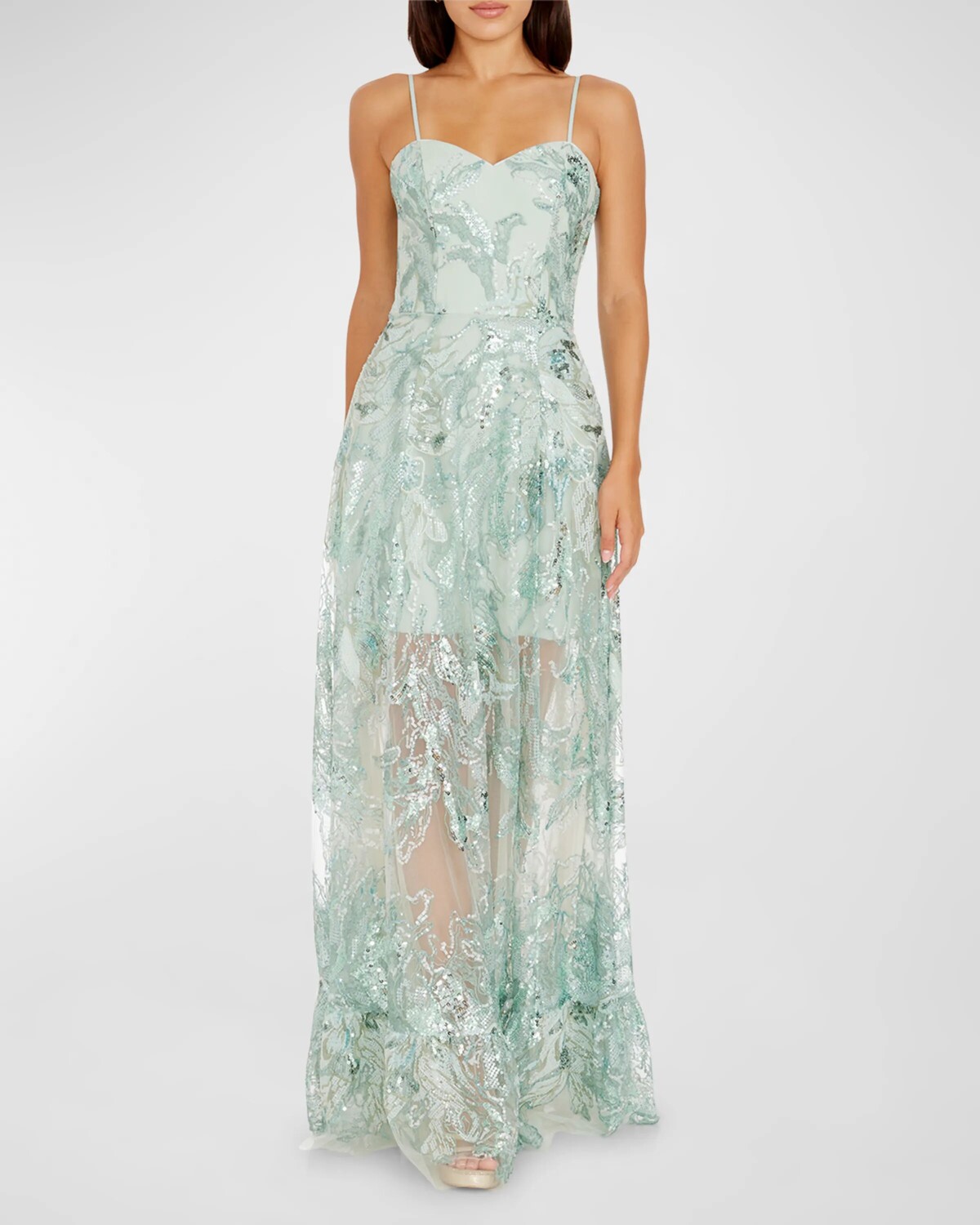 

Платье в форме сердца с цветочным принтом и пайетками Anabel Dress the Population Black Label, цвет Mint Multi