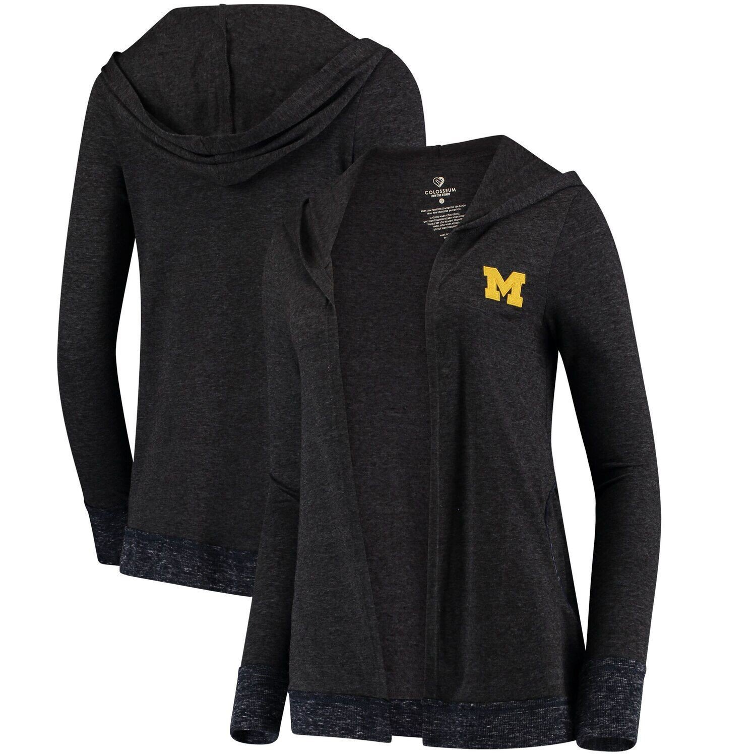 

Женский кардиган Tri-Blend с открытым капюшоном Colosseum Charcoal Michigan Wolverines Steeplechase и открытым капюшоном Colosseum