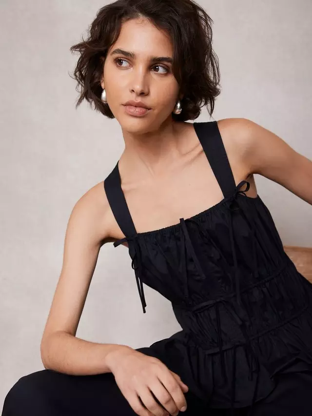

Топ Mint Velvet Ruched Cotton Cami, темно-синий
