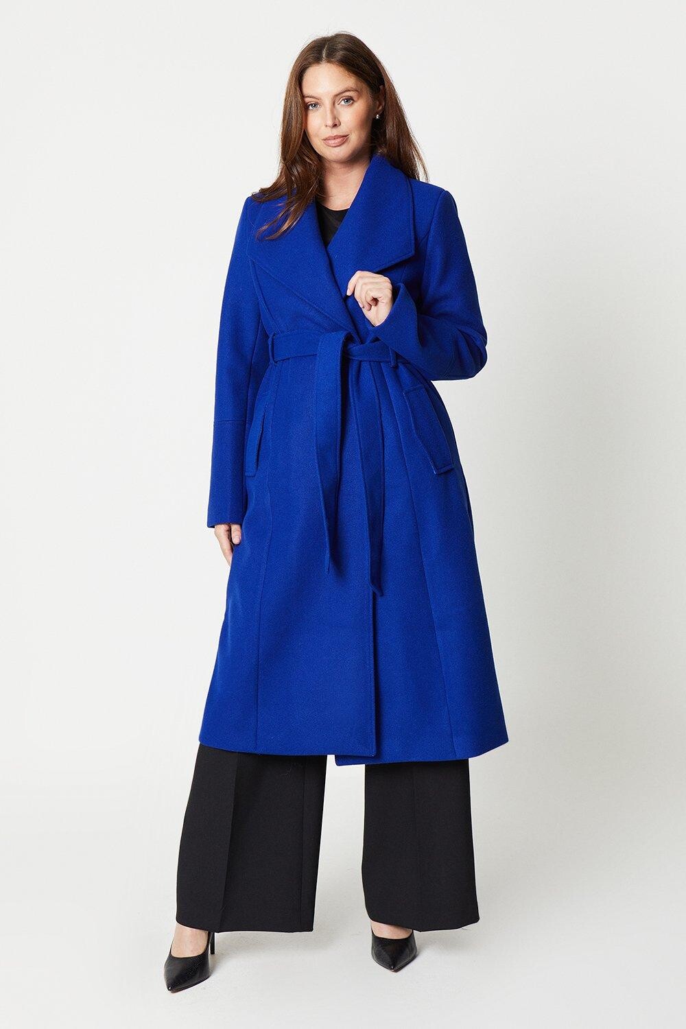 

Длинное пальто с запахом и поясом Debenhams, синий