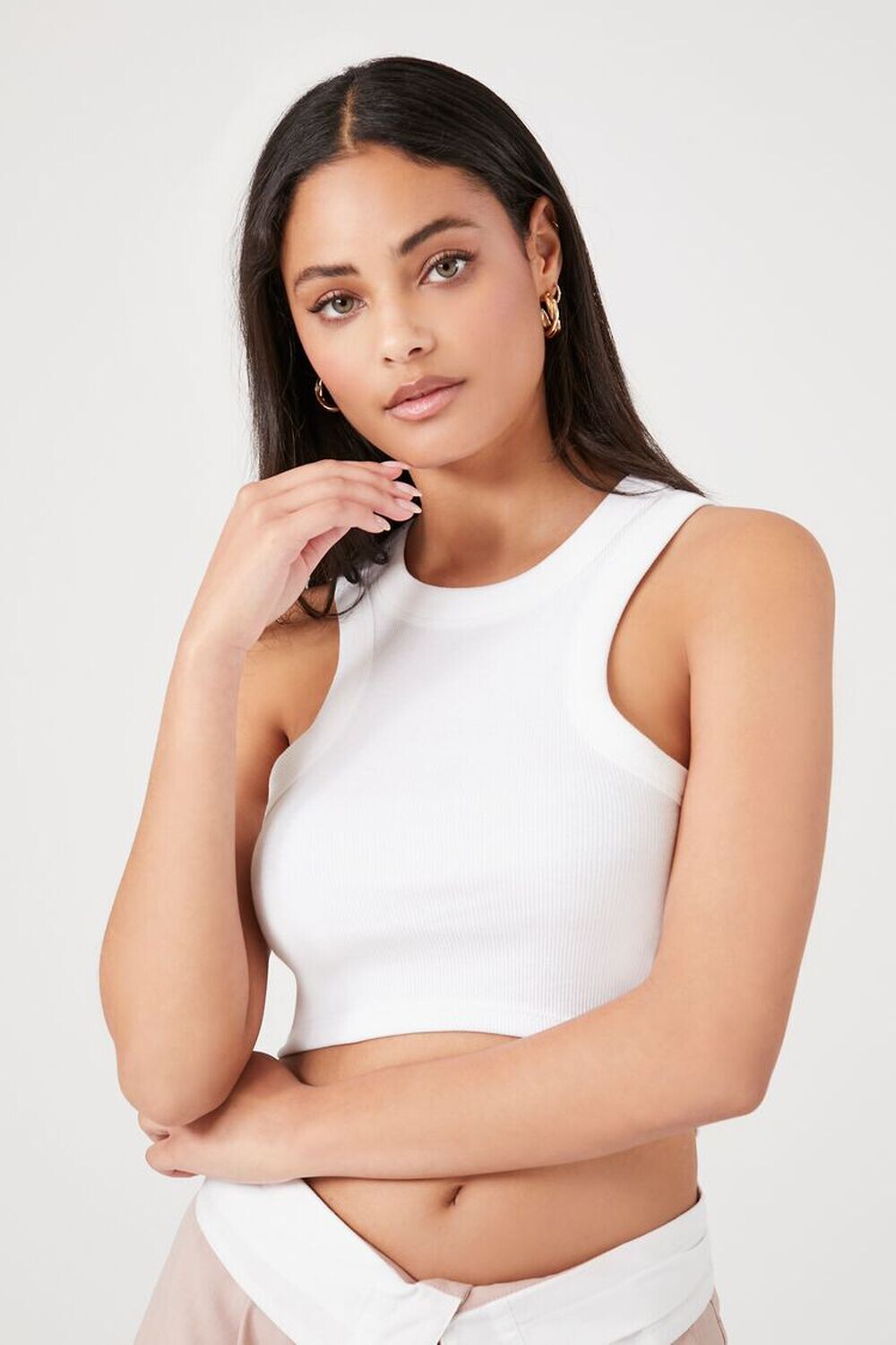 

Укороченная майка рельефной вязки Forever 21, белый