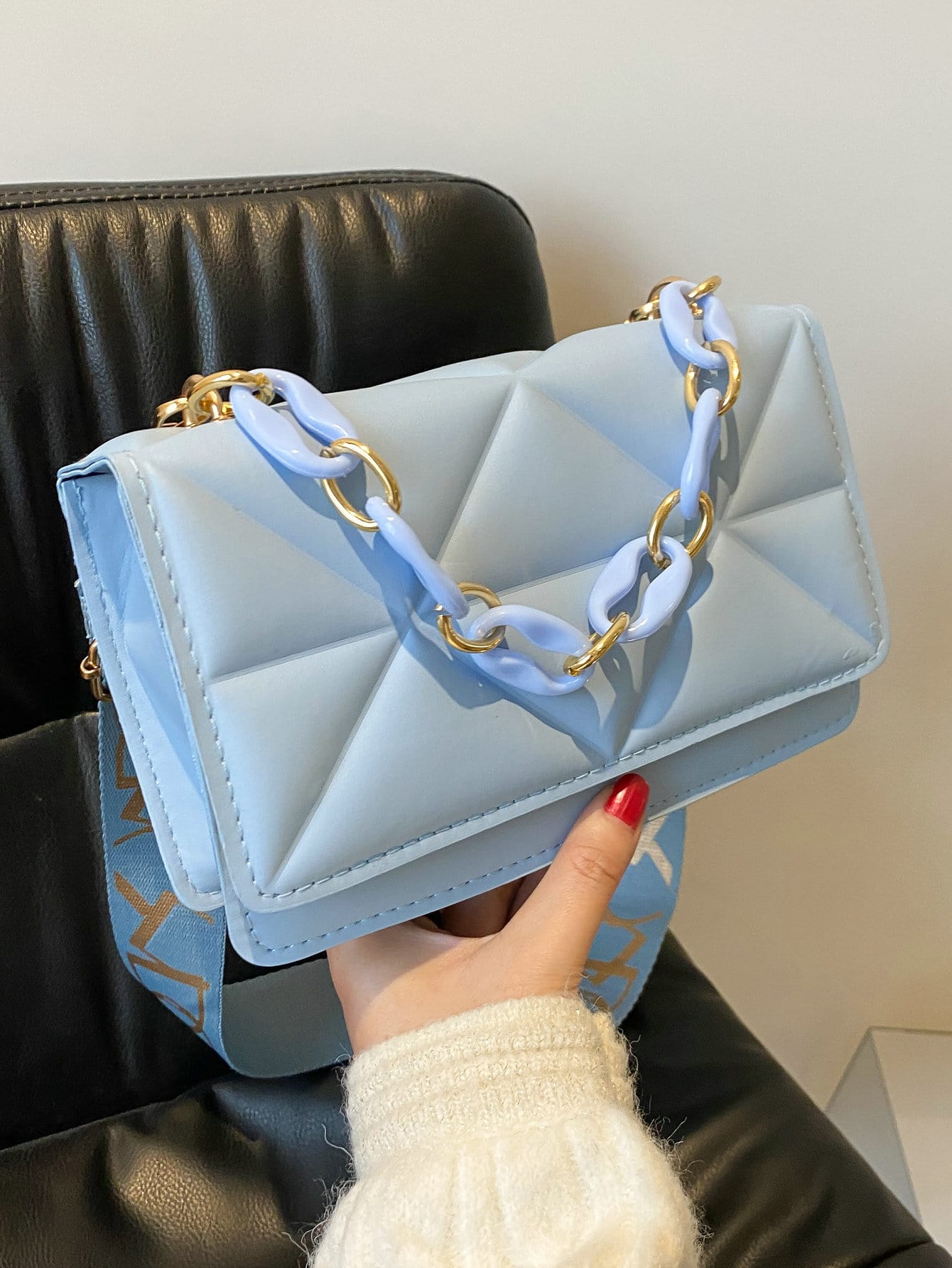 Миниатюрная стеганая квадратная сумка с цепочкой и клапаном, синий мини сумка zara chain mini city синий