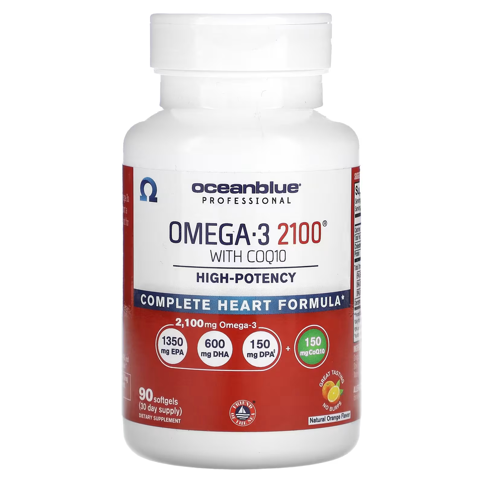 Omega-3 2100 OceanBlue Professional COQ10 с высокоэффективным натуральным апельсином, 90 мягких таблеток