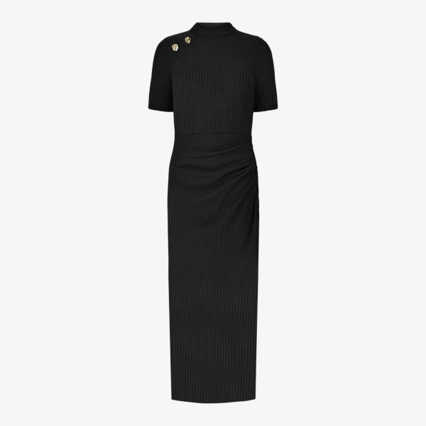 Платье миди эластичной вязки с высоким воротником, украшенным пуговицами Ro&Zo, черный