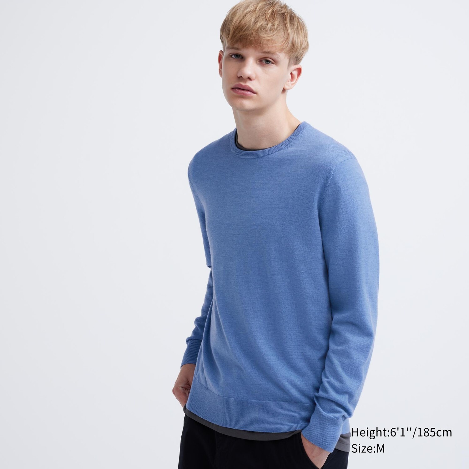 

Свитер Uniqlo мужской из шерсти мериноса с круглым вырезом, синий