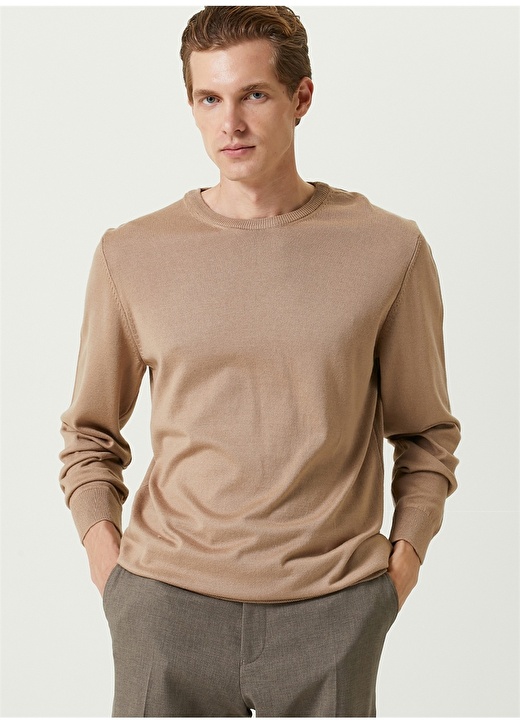 Бежевый мужской свитер Slim Fit с круглым вырезом Network