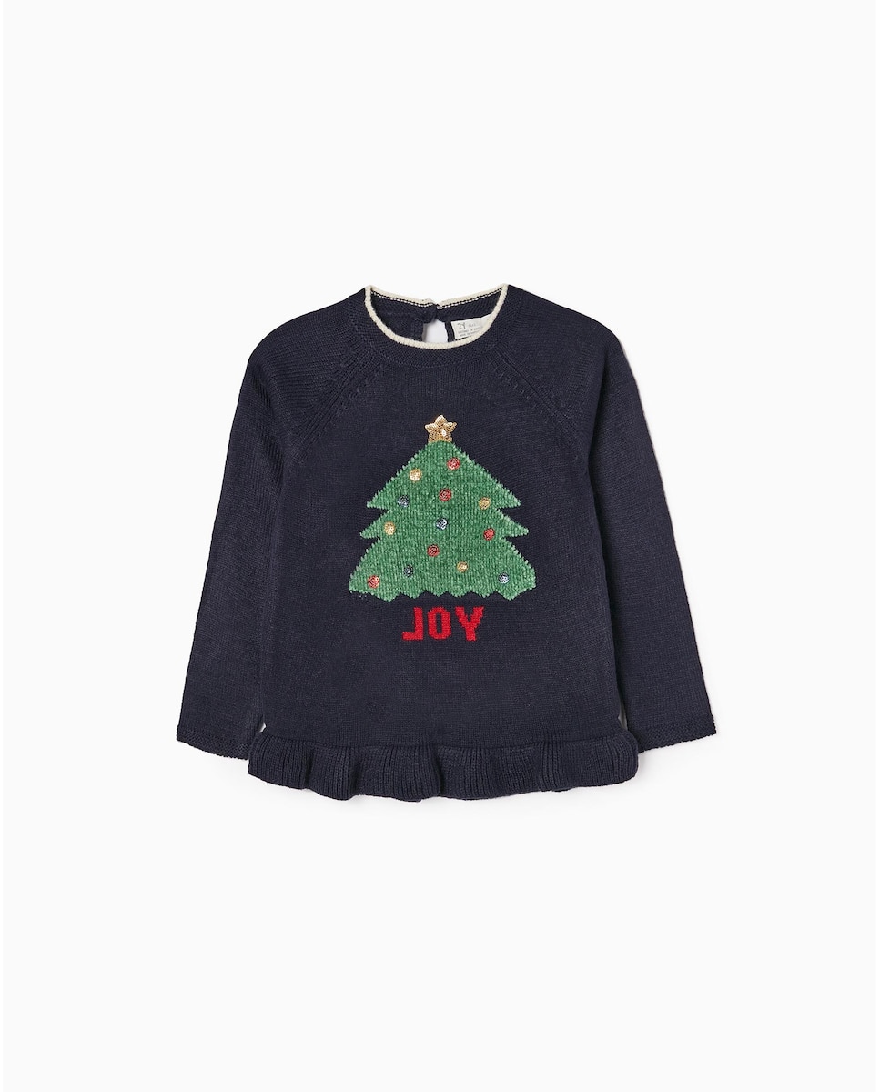 Рождественский свитер темно-синего цвета для девочки Zippy, темно-синий термостакан волнистый синий микс 2621348 2621346