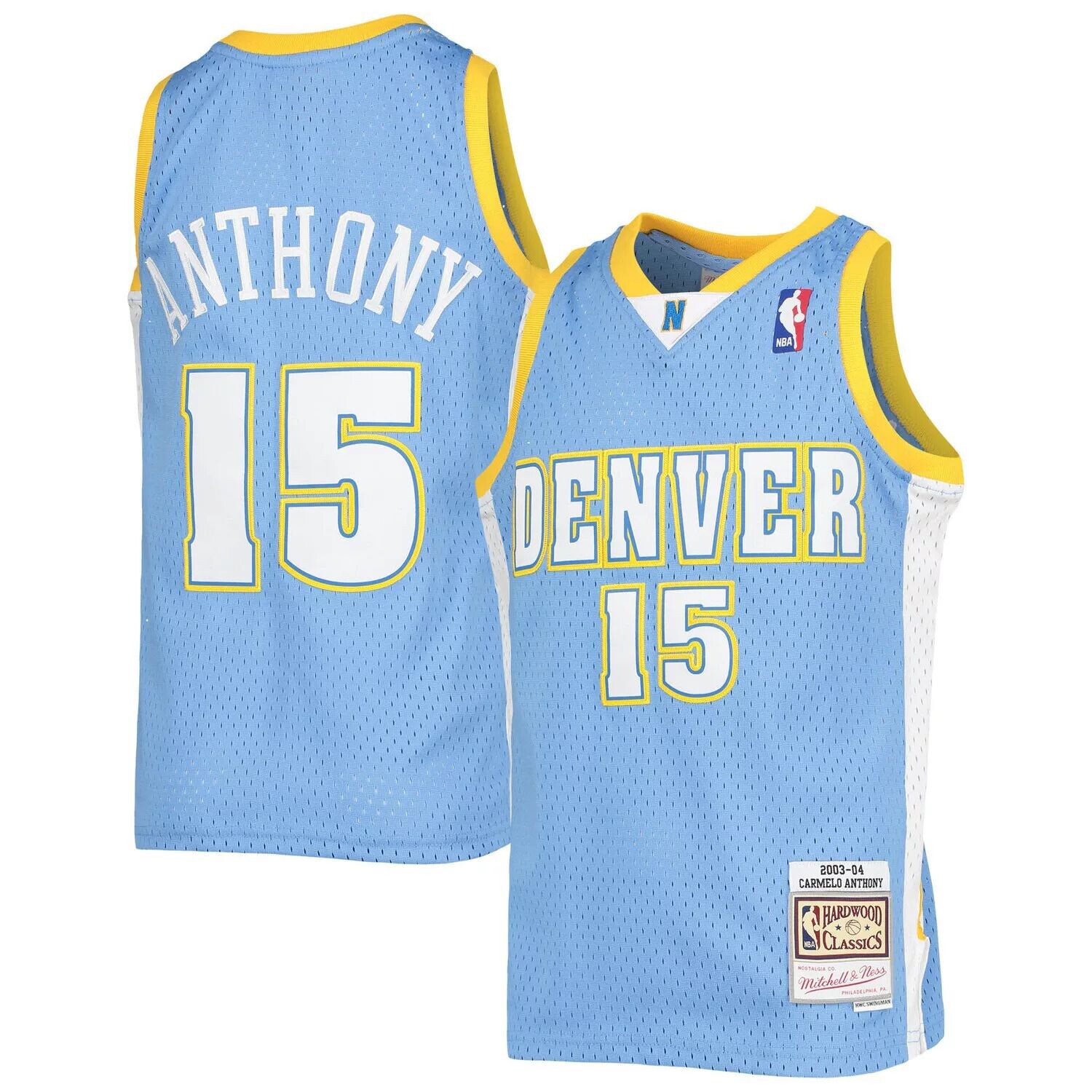 

Молодежная майка Mitchell & Ness Carmelo Anthony Powder Blue Denver Nuggets 2003-04 Hardwood Classics Swingman Unbranded