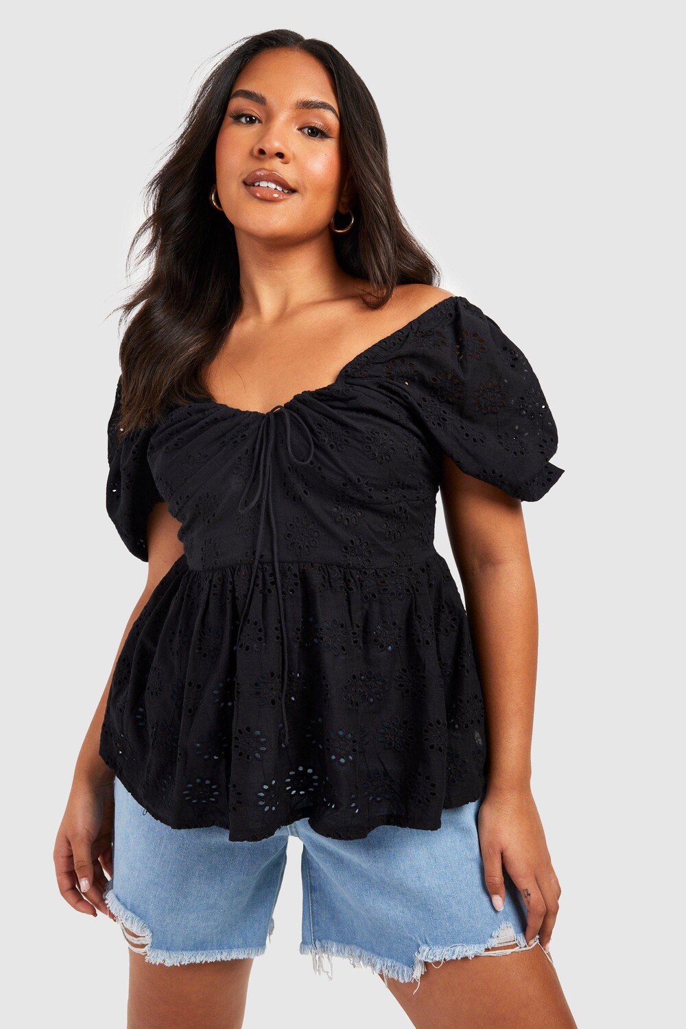 

Топ plus milkmaid с ушками Boohoo, черный