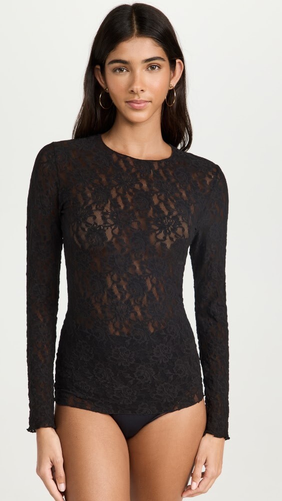 

Топ Hanky Panky Signature Lace Unlined Long Sleeve, черный