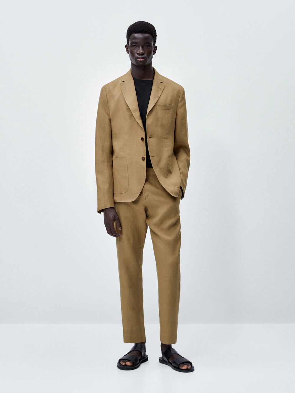 

Костюмный блейзер из 100% льна Massimo Dutti, бежевый