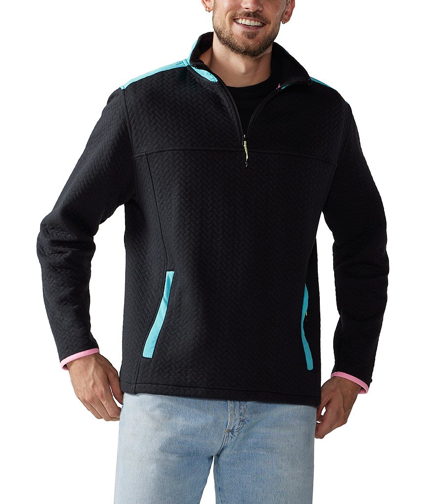 цена Стеганый трикотажный пуловер с молнией в четверть с длинными рукавами Chubbies The Brightside, черный