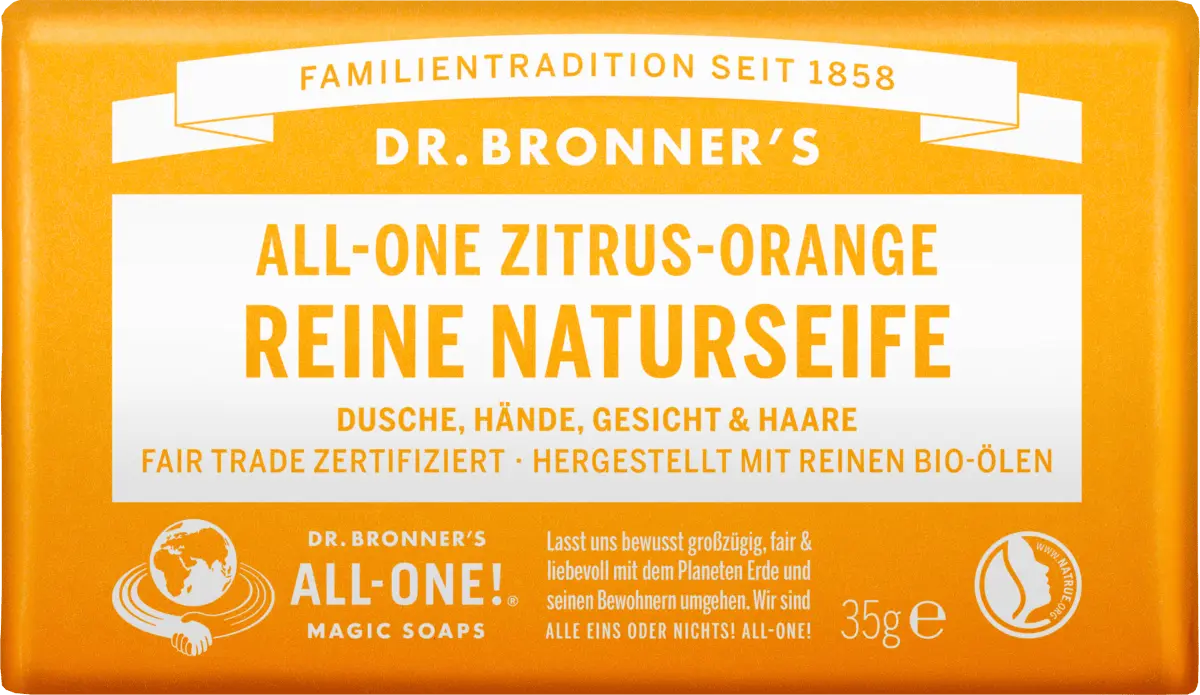 

Кусок мыла чистое натуральное мыло все в одном цитрусовом Апельсин 35 г. Dr.Bronner's