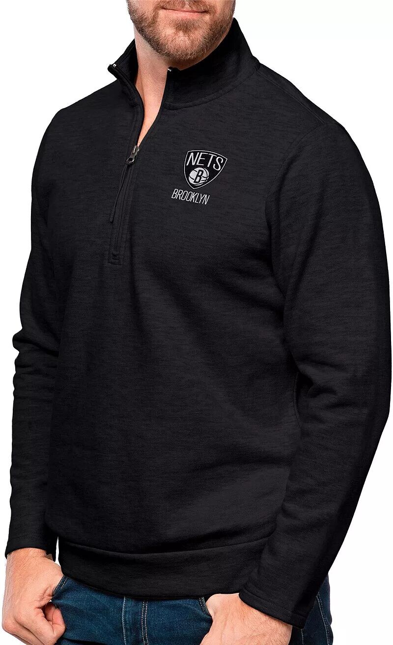 

Мужской джемпер Antigua Brooklyn Nets черная Heather Gambit с молнией ¼
