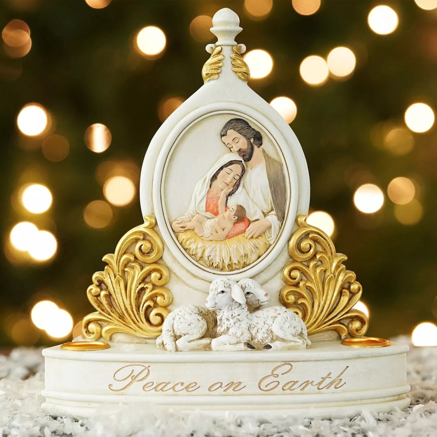 

Бело-золотой рождественский подсвечник Holy Family «Мир на Земле» высотой 8,5 дюйма