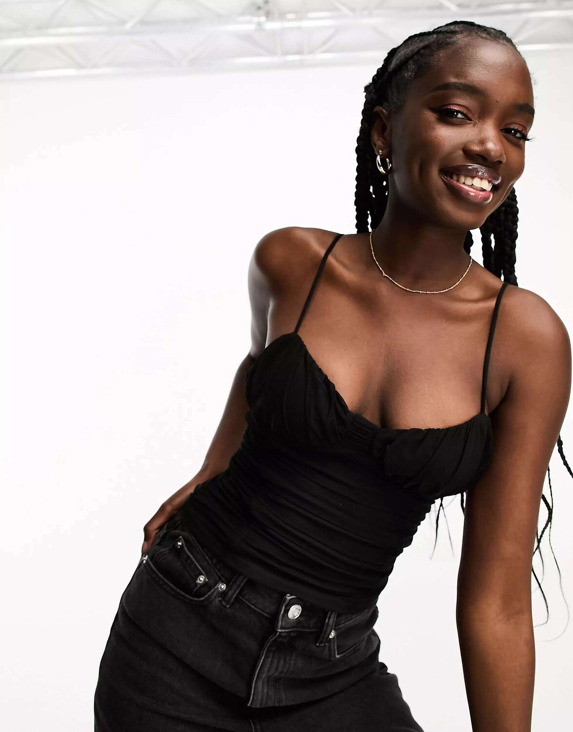 

Черный укороченный топ с сетчатым корсетом Miss Selfridge