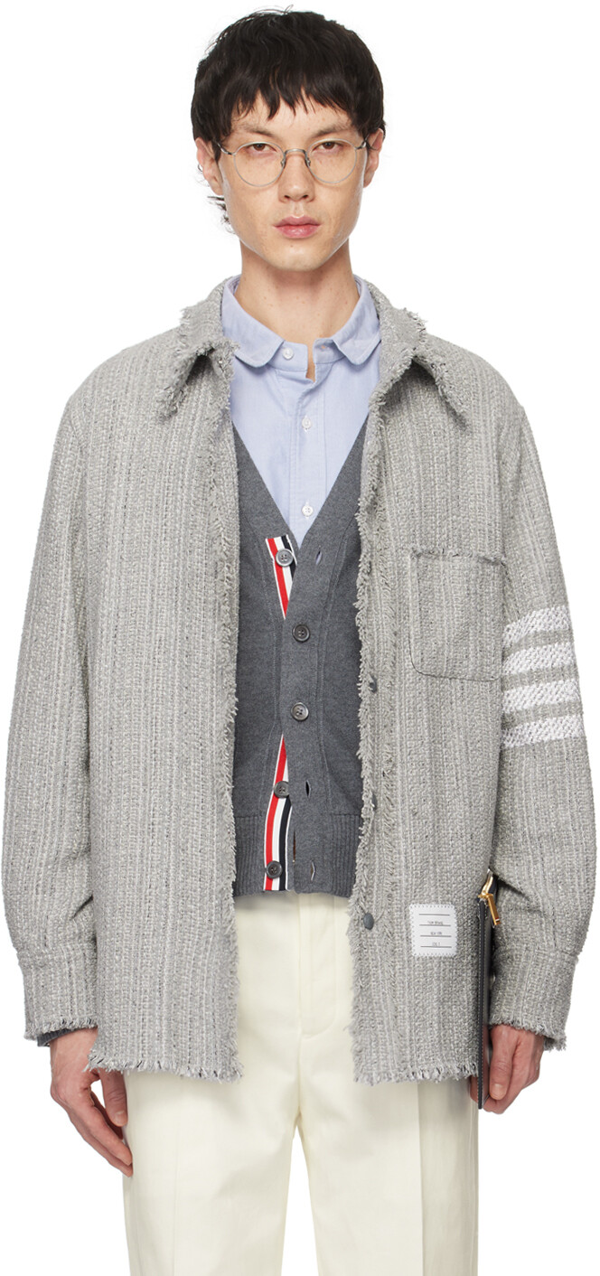 

Серая куртка-рубашка с 4 полосками Thom Browne