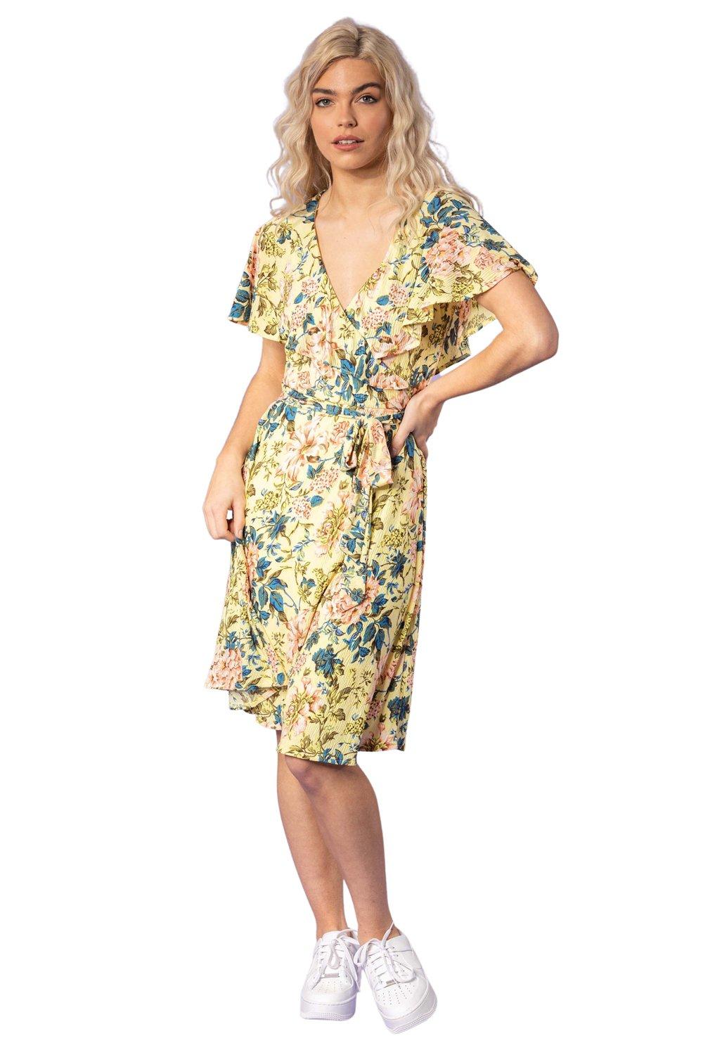 Платье с поясом и рукавами с цветочным принтом и оборками Dusk, желтый платье deniza с цветочным принтом 44 размер новое