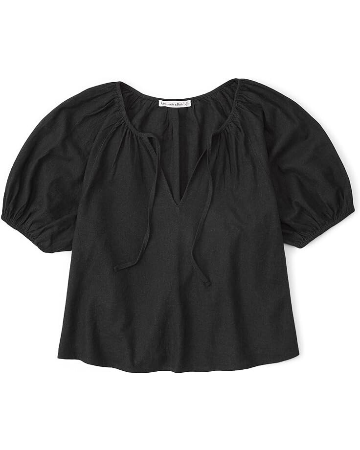 

Топ Abercrombie & Fitch Linen Peasant Top, черный